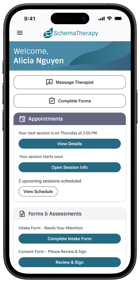 eSchemaTherapy patient dashboard mobile preview