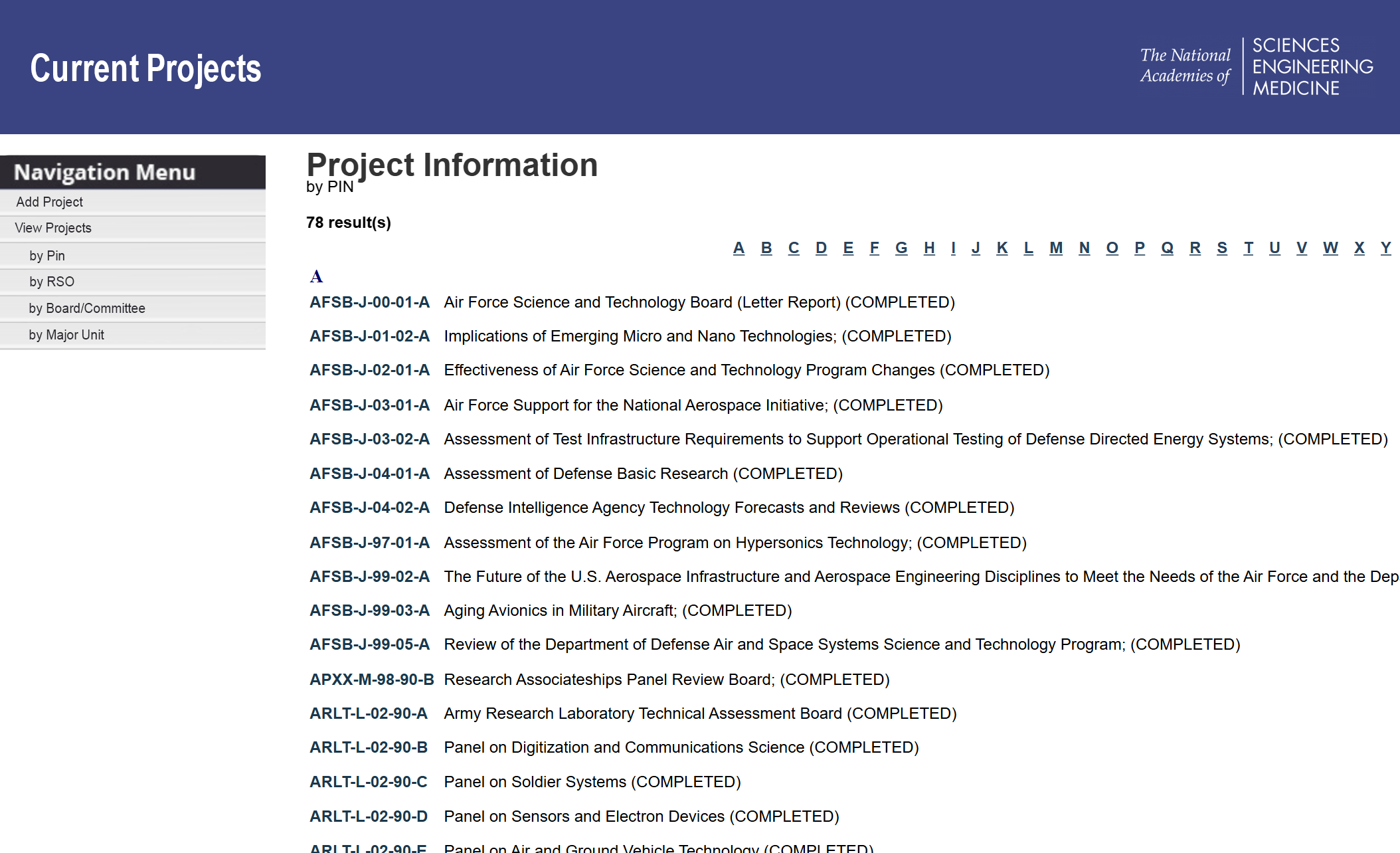 Legacy NAPAR project view