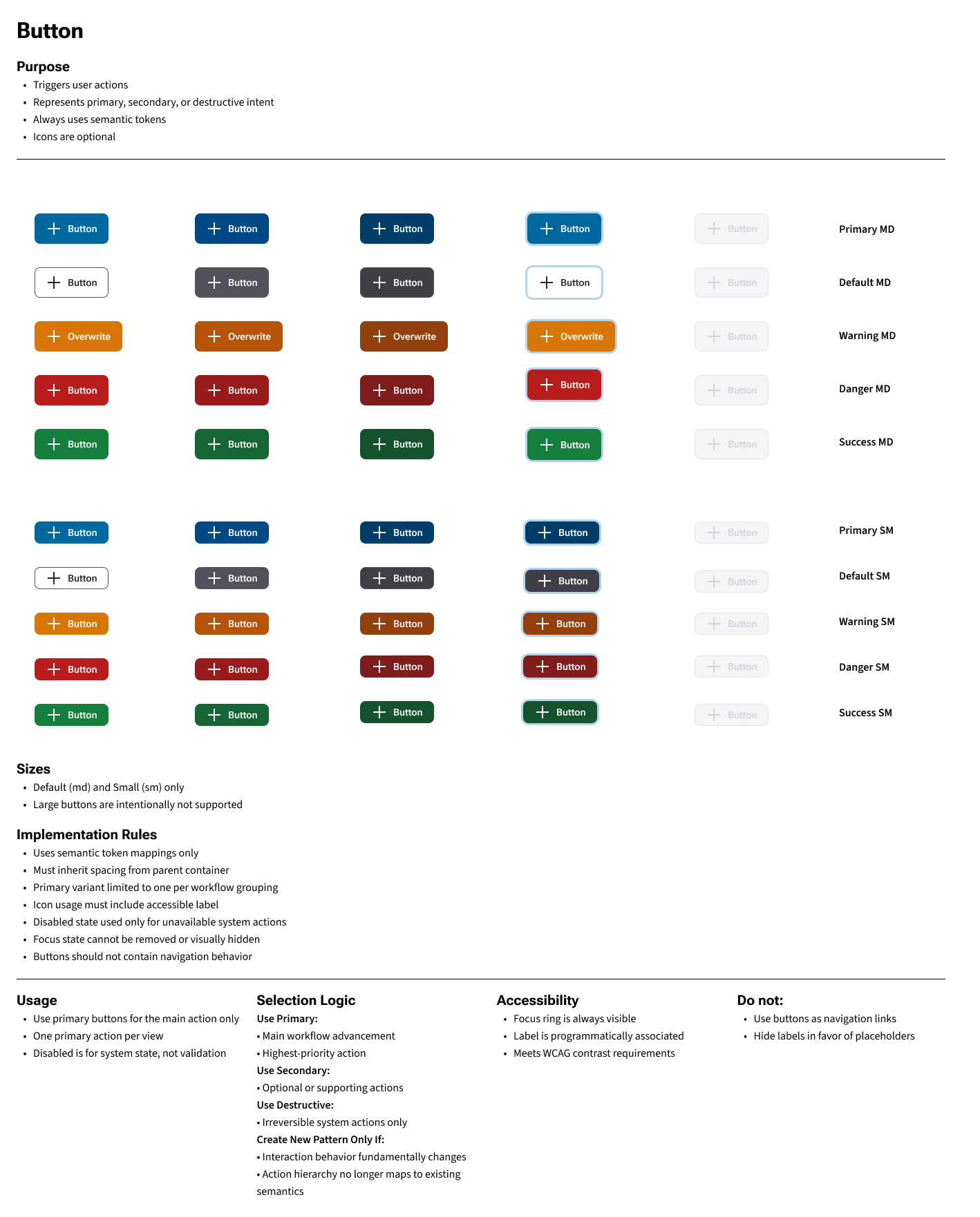 NAPAR button component variants and states